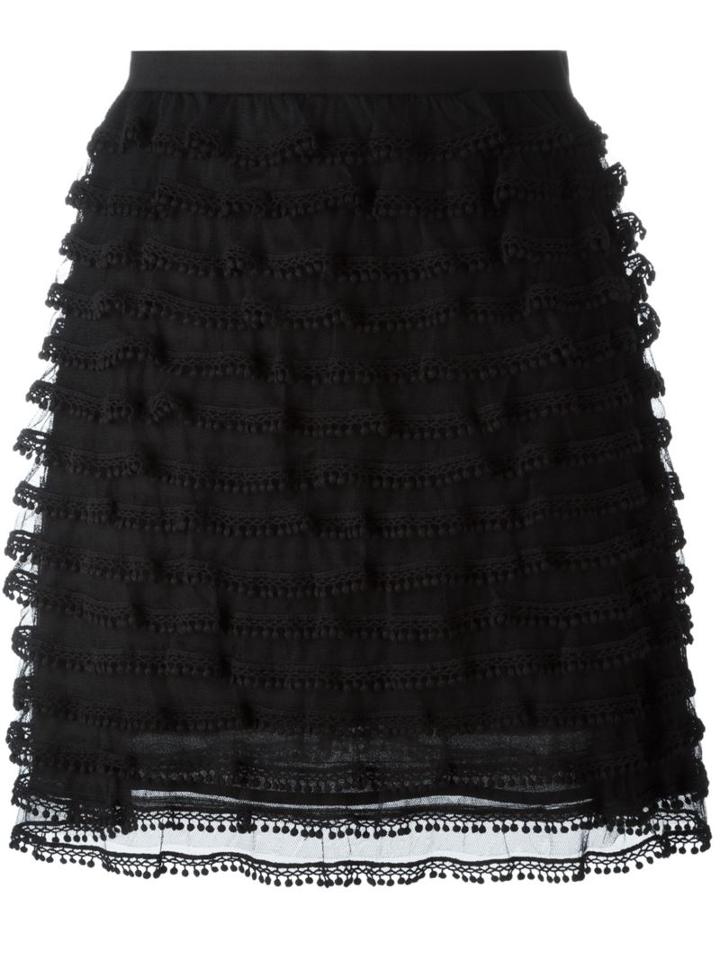Red Valentino Tulle Detail Straight Skirt, Women's, Size: 40, Black, Polyester/cotton