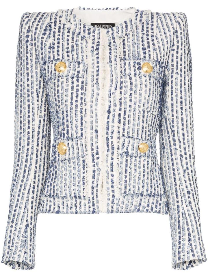 Balmain Collarless Front Pocket Jacket - White