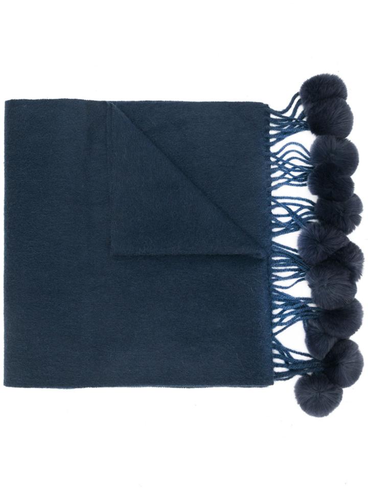 N.peal Fur Bobble Trim Scarf - Blue
