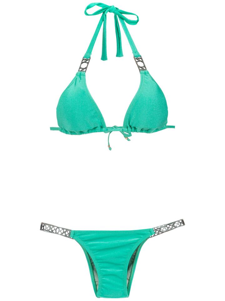 Amir Slama Embellished Triangle Top Bikini Set - Green