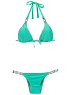 Amir Slama Embellished Triangle Top Bikini Set - Green