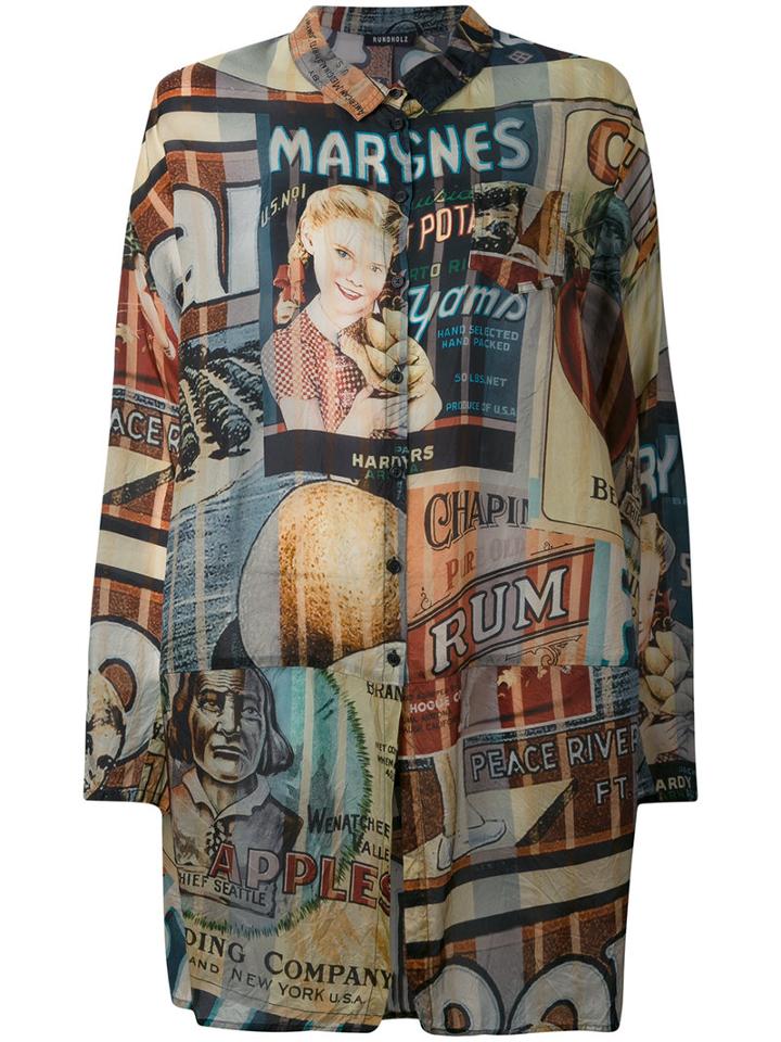 Rundholz - Retro Print Elongated Shirt - Women - Cupro - M, Cupro