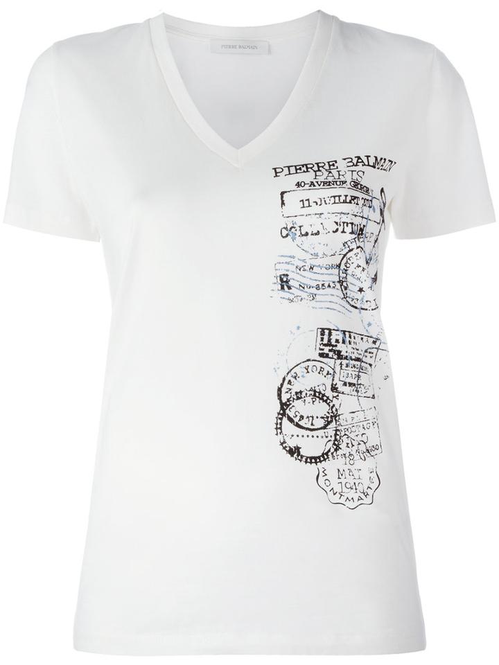 Pierre Balmain Stamp Print T-shirt, Women's, Size: 38, White, Cotton