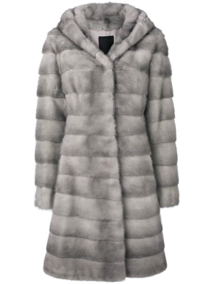 Liska Valencia Hooded Fur Coat - Grey
