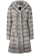 Liska Valencia Hooded Fur Coat - Grey