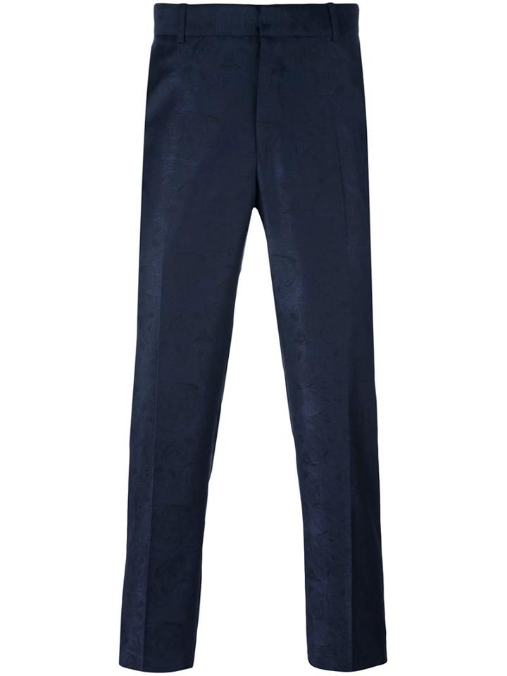 Alexander Mcqueen Skull Jacquard Trousers, Men's, Size: 50, Blue, Acetate/viscose/virgin Wool