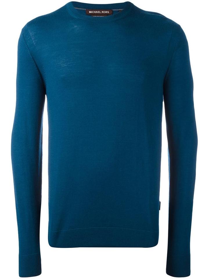 Michael Kors Crew Neck Pullover, Men's, Size: Large, Blue, Merino