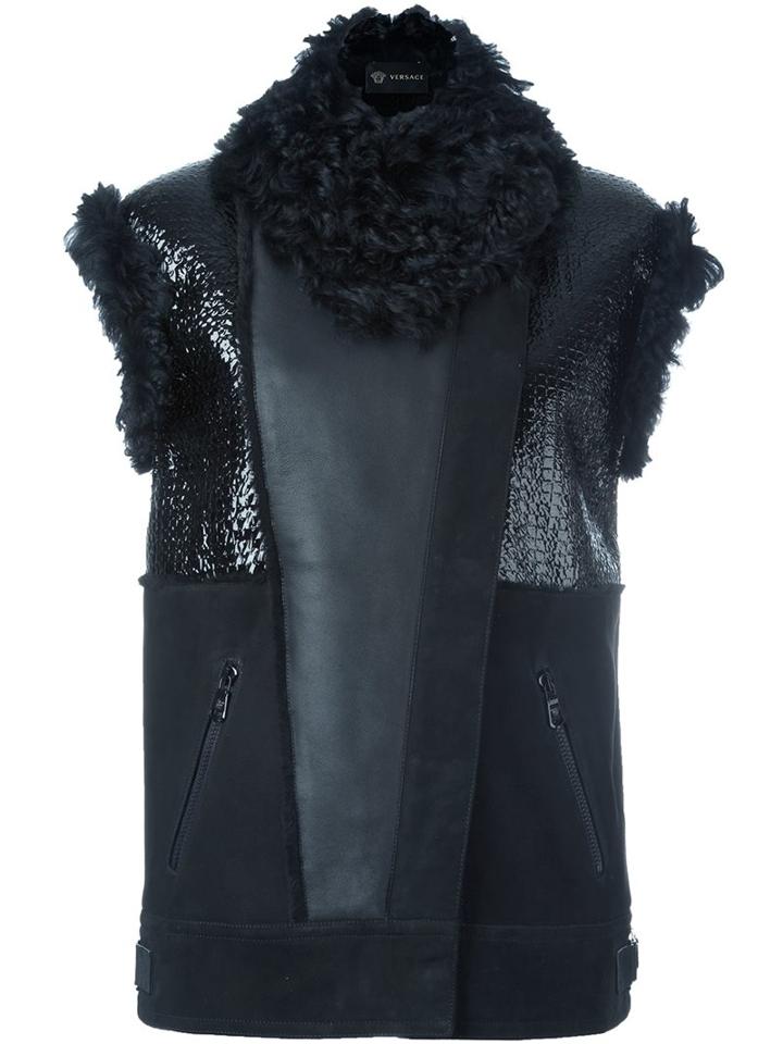Versace Patch Detail Gilet, Women's, Size: 40, Black, Lamb Fur/lamb Skin