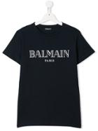 Balmain Kids Logo Print Crew Neck T-shirt - Blue