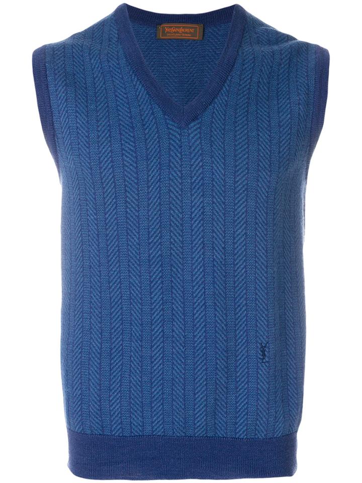Yves Saint Laurent Vintage V-neck Knitted Vest - Blue