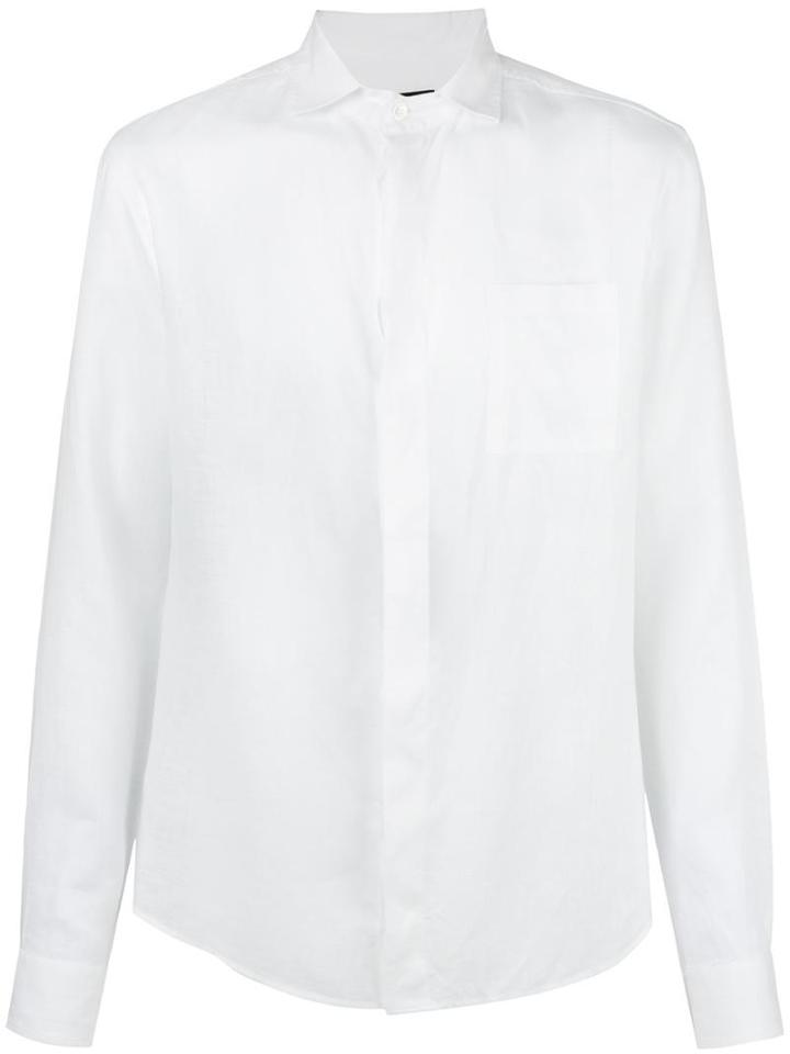 Giorgio Armani Chest Pocket Shirt, Men's, Size: 42, White, Linen/flax