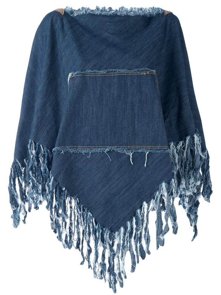 Ermanno Gallamini Frayed Fringed Blouse, Women's, Blue, Cotton