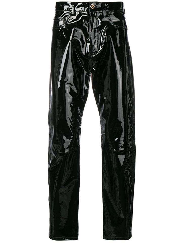 Versace Embellished Leather Trousers - Black