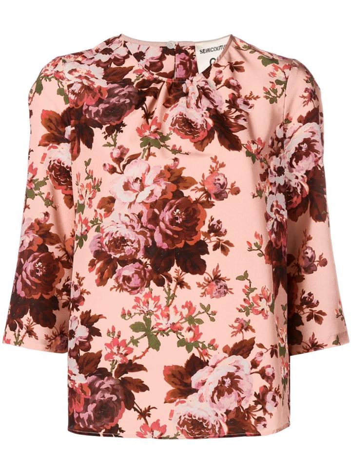 Semicouture Rose Print Blouse - Pink & Purple