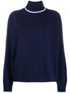 Semicouture Striped Trim Roll Neck Jumper - Blue