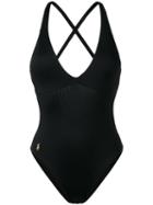 Polo Ralph Lauren V-neck One-piece, Women's, Size: Medium, Black, Nylon/polyester/spandex/elastane