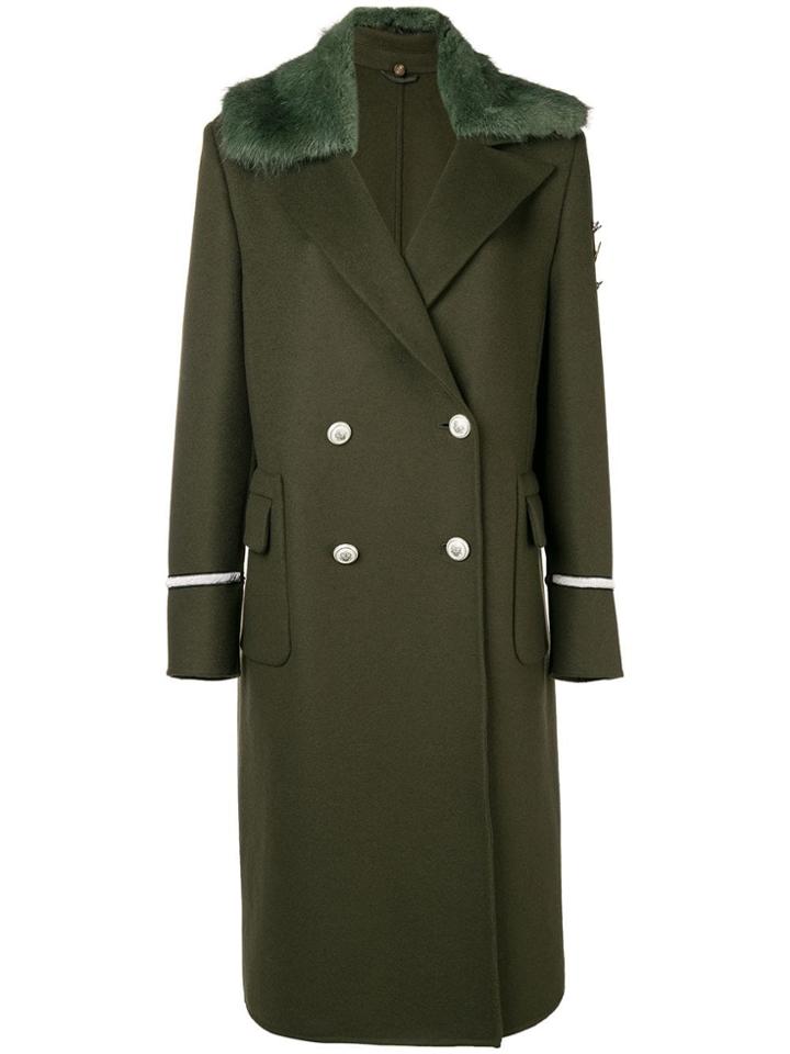 Ermanno Scervino Faux Fur Trim Double Breasted Coat - Green