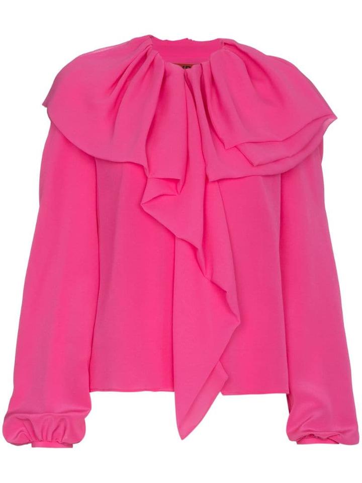 Ronald Van Der Kemp Ruffle Puff Sleeve Silk Blouse - Pink