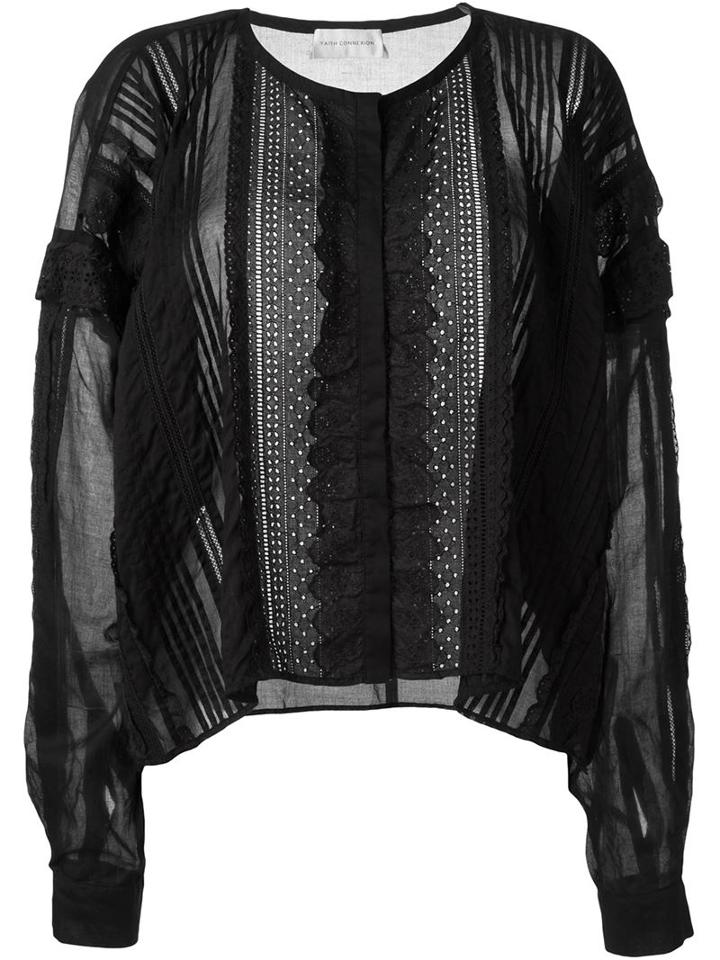 Faith Connexion Sheer Embroidered Blouse, Women's, Size: Small, Black, Cotton