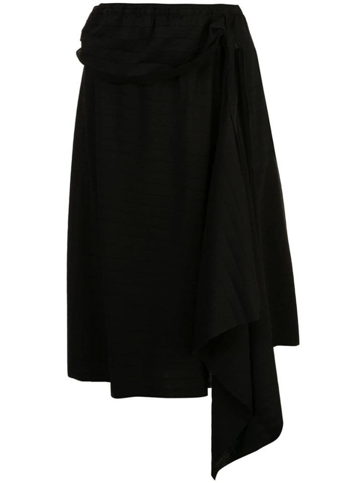 Yohji Yamamoto Asymmetric Pleated Midi Skirt - Black