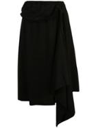 Yohji Yamamoto Asymmetric Pleated Midi Skirt - Black
