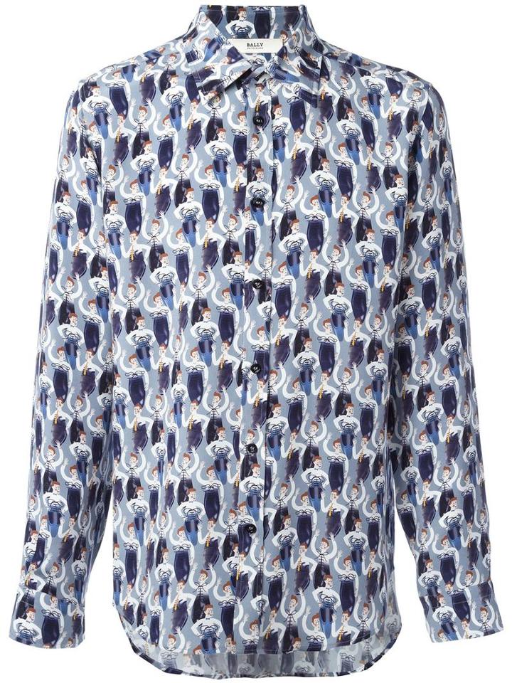 Bally Shoe Print Shirt, Men's, Size: 41, Blue, Silk