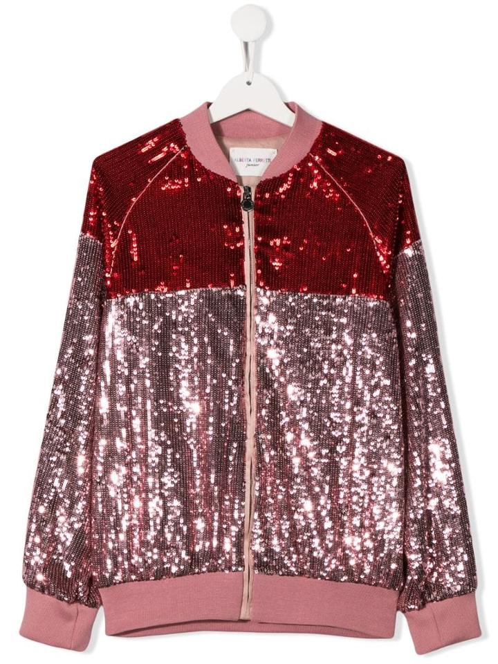 Alberta Ferretti Kids Teen Sequin Embellished Zip-up Jacket - Pink