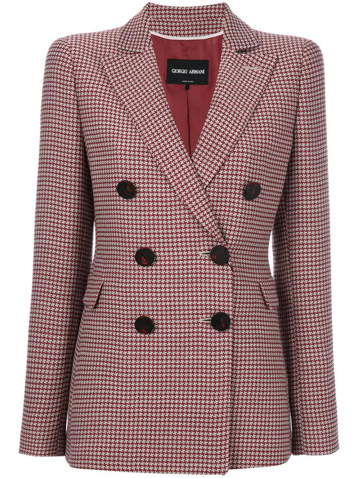 Giorgio Armani - Houndstooth Blazer Jacket - Women - Silk/viscose/wool - 46, Red, Silk/viscose/wool