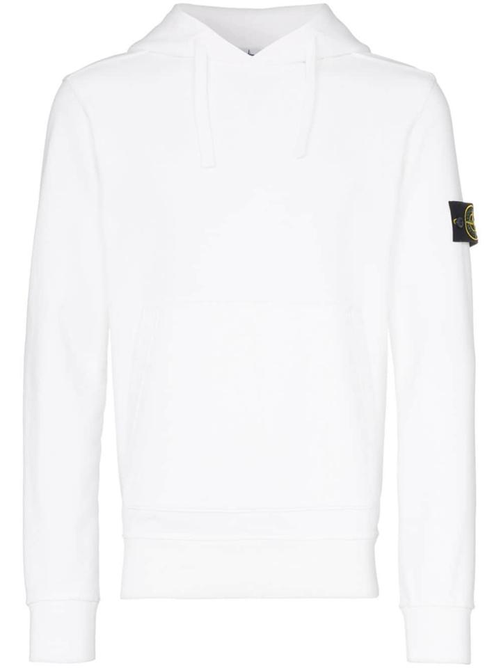 Stone Island Logo Patch Cotton Hoodie - White