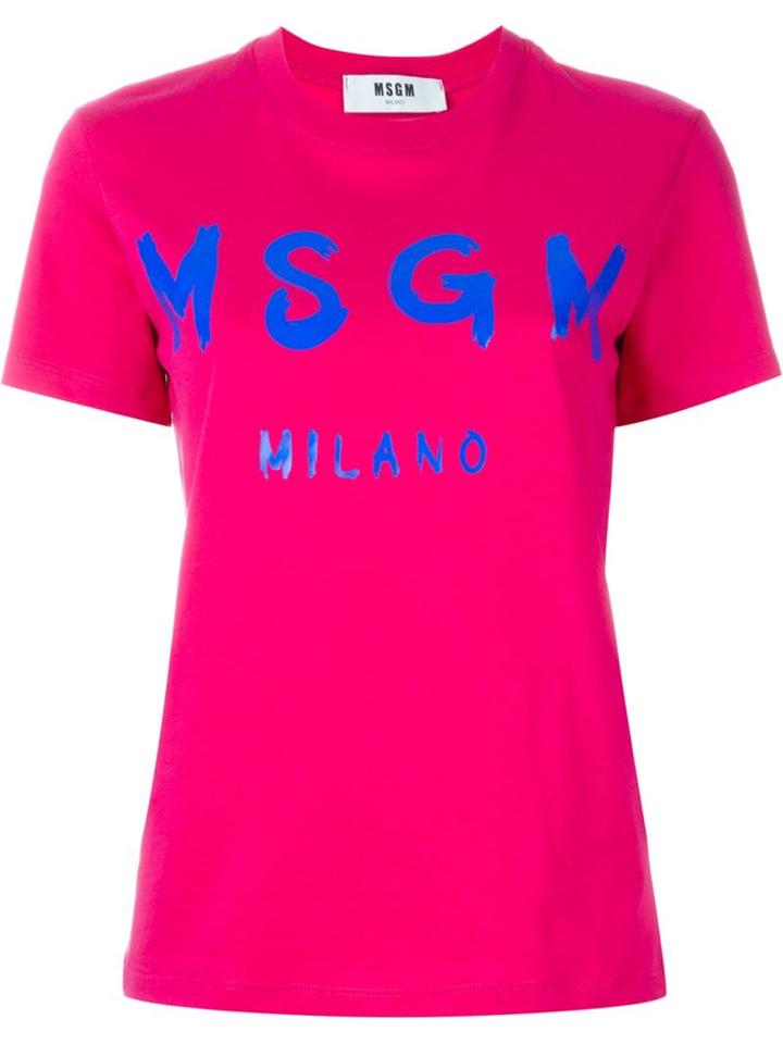 Msgm Logo Print T-shirt, Women's, Size: Xs, Pink/purple, Cotton