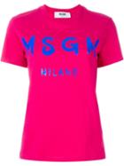 Msgm Logo Print T-shirt, Women's, Size: Xs, Pink/purple, Cotton