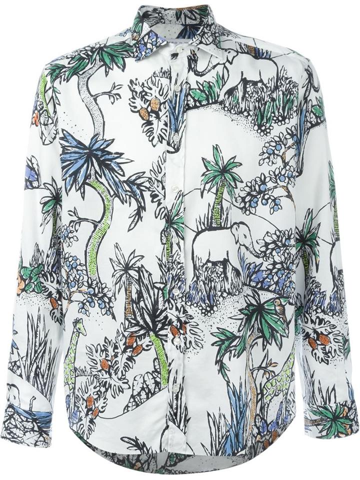 Etro Jungle Print Shirt, Men's, Size: Large, White, Cotton