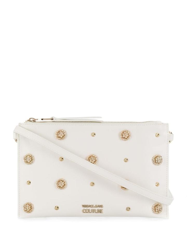 Versace Jeans Couture Gold-tone Embellished Clutch Bag - White