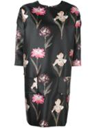 Rochas Floral Print Short Dress, Women's, Size: 42, Black, Silk/polyester