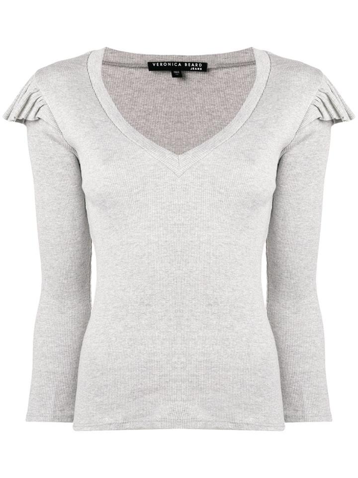 Veronica Beard Frill Shoulder Fitted Top - Grey