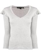 Veronica Beard Frill Shoulder Fitted Top - Grey