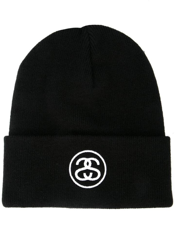 Stussy Logo Embroidered Beanie - Black