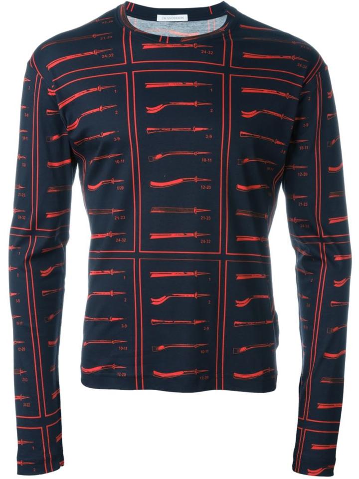 J.w. Anderson Longsleeved Printed T-shirt, Men's, Size: M, Black, Cotton