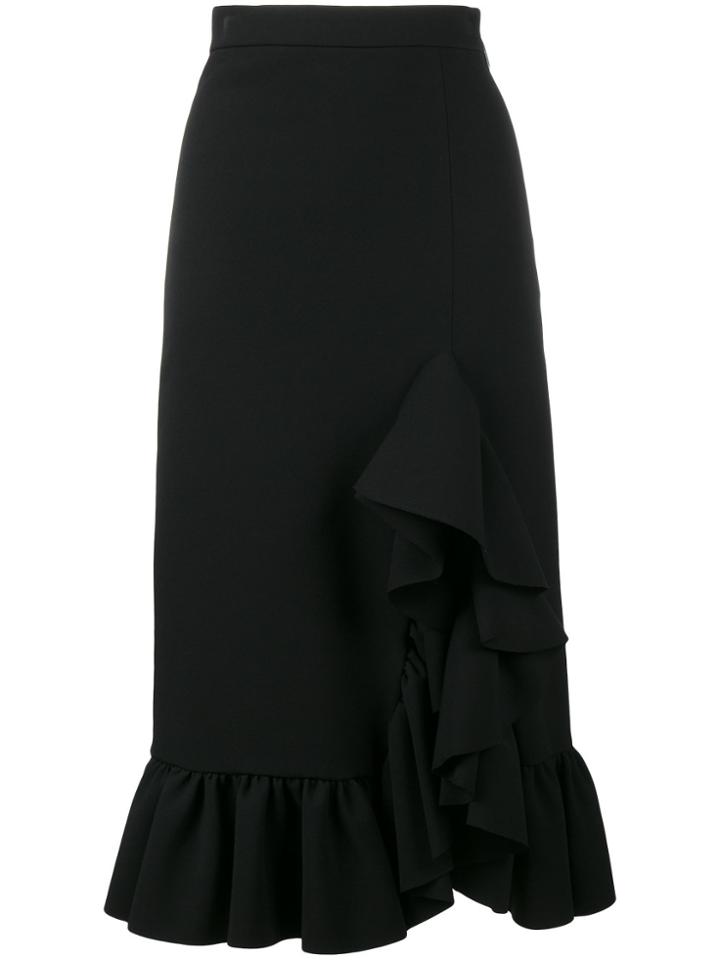 Msgm Side Ruffle Midi Skirt - Black