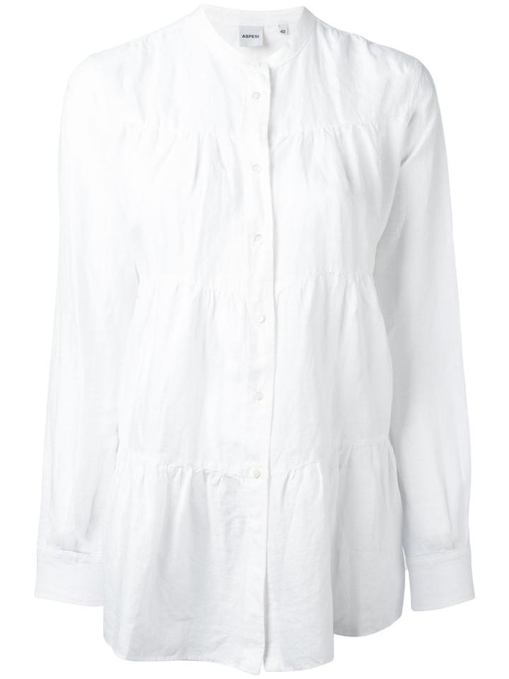 Aspesi - Gathered Detail Buttoned Blouse - Women - Linen/flax - 40, White, Linen/flax