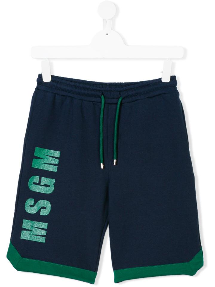Msgm Kids Logo Printed Shorts - Blue