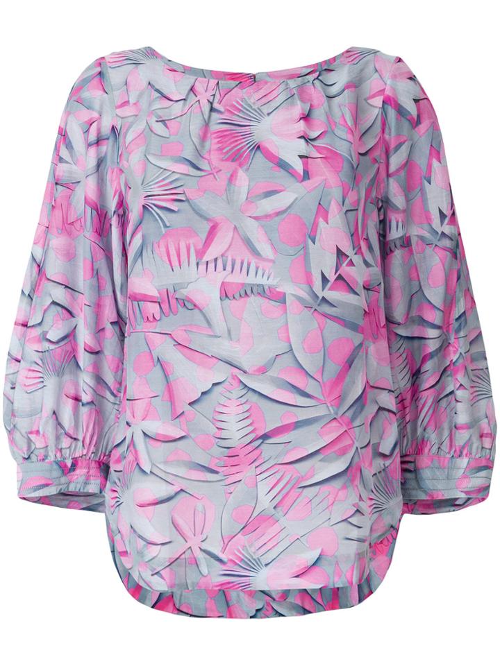 Marc Cain Leaf Print Blouse - Pink & Purple