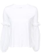 Mother Of Pearl Contrast Bell Sleeve Top - White
