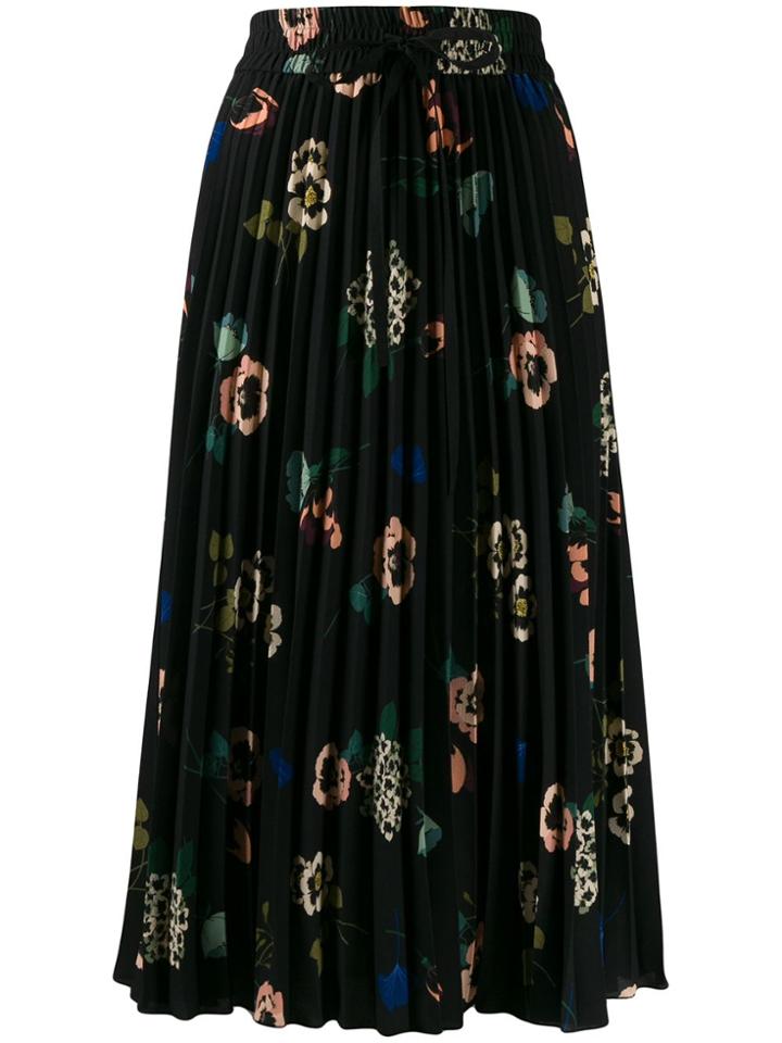 Red Valentino Floral-print Pleated Skirt - Black