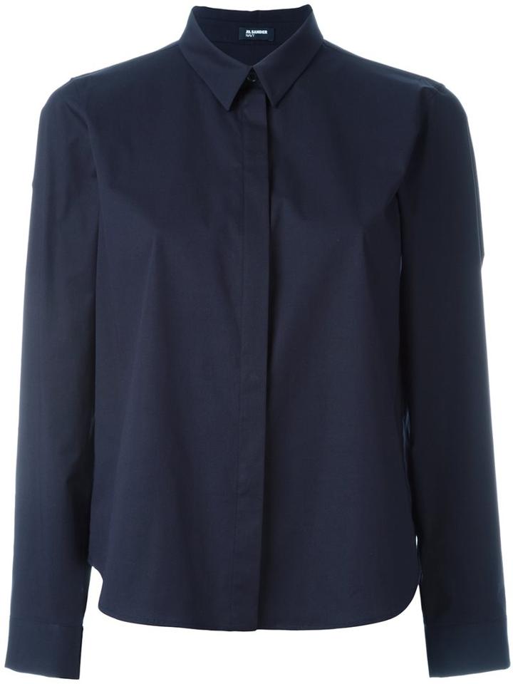 Jil Sander Navy Boxy Shirt, Women's, Size: 40, Blue, Cotton/spandex/elastane