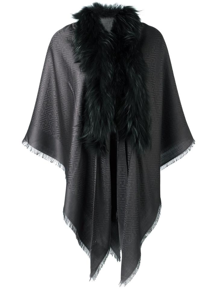 Fendi Raccoon Fur Trim Scarf - Grey