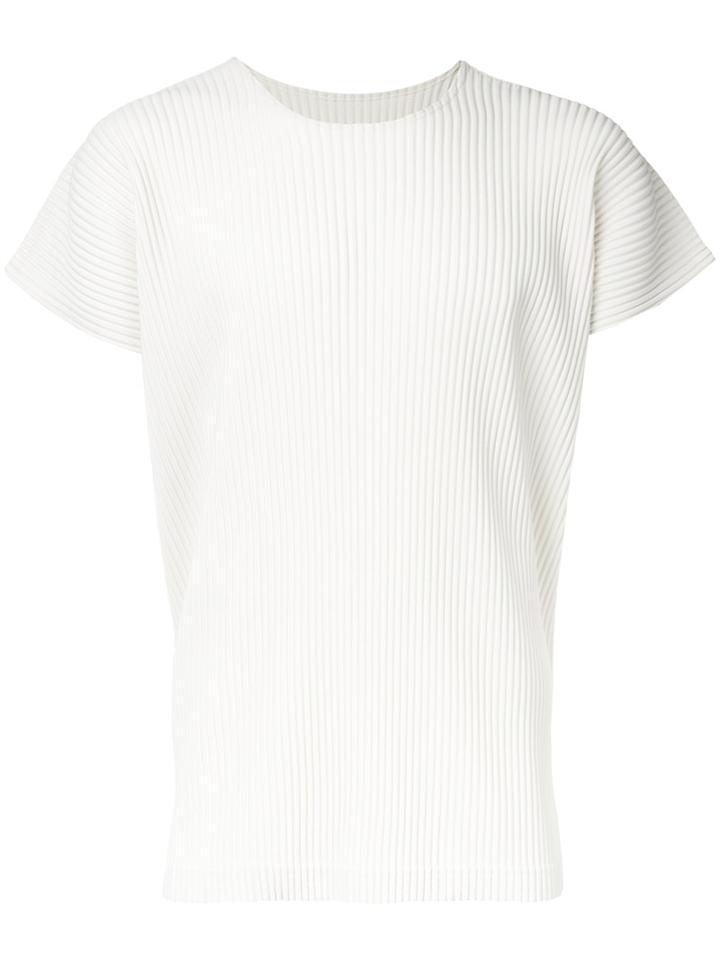 Homme Plissé Issey Miyake Pleated Short Sleeve T-shirt, Men's, Size: 2, White, Polyester