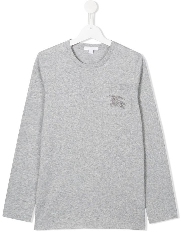 Burberry Kids Knight Long Sleeved T-shirt, Boy's, Size: 14 Yrs, Grey