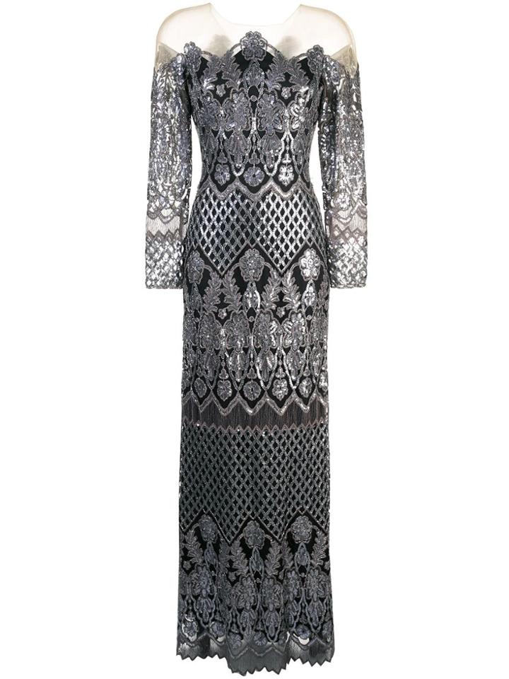 Tadashi Shoji Sequin Embroidered Evening Dress - Black