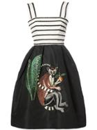 Oscar De La Renta Sleeveless Monkey Embroidered Midi Dress - White